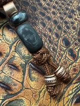 Copper Cross Medallion Mini Cord Lanyard with Hematite Spacer and Handmade Ironwood/Carbon Fiber Side Panel Bead