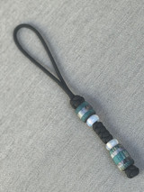 Black Paracord Knife Lanyard with Dyed Teal Wood and Abalone Resin Split Beads Accented by Opalite