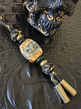 Black & Gold Paracord EDC Knife Nub Lanyard with Shredded Money and Gold Flake Resin Handmade Bead