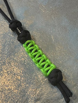 Black EDC Knife Lanyard with Metal Column Spacer and Neon Green Cobra Wrap