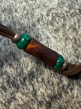 DIY Leather Lanyard Kit - Handmade Amboyna Burl Wood Spindle Bead with Green Malachite Spacers and Copper Accent Rings