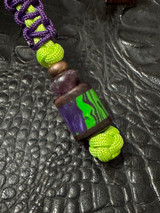 Cobra Collection "JOKER" Lanyard - High Viz Green and Purple Resin with Ironwood Handmade Bead Lanyard Accented by Copper and Amethyst