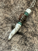 Gnarly Elk Antler Tine Spike Bead Paracord Lanyard with Green Aventurine and Copper Accents