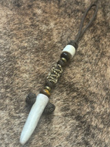 Polished Elk Tine Spike Bead Cobra Mini Cord Wrap Lanyard with Tiger's Eye and Brass Accents