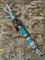 Handmade Gold Web Turquoise and Elk Antler Bead Lanyard with Engraved Brass Skull and Cobra Knot Wrap