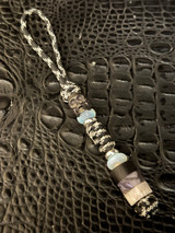 Incognito Glow Paracord Lanyard with Black EDC Skull, Opalite, Polished Silver Accents and Blackwood/Mother of Pearl Resin/Elk Antler Handmade Bead