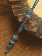 Turquoise & Black Diamond 550 Cord Lanyard with Turquoise Tru-Stone and Ironwood Split Layer Beads Accented by Onyx and Copper