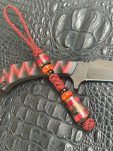 Handmade Buckeye Burl & Lava Flow Resin Bead Lanyard on Black & Red Diamond Paracord Accented by Red Jasper & Onyx