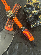 Handmade Reactive G-Carta Obelisk Bead Lanyard with Brass Serpent Skull and Onyx Swirl Spacers on High Viz Orange 550 Cord