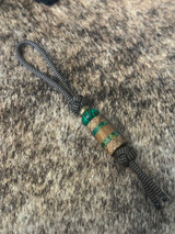 Curly Mango Wood, Arizona Jade Tru-Stone, and Lingum Vitae Wood Split Bead Knife Nub with Malachite & Brass Accents