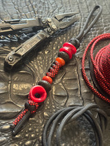 Black & Red Two-Tone Lanyard with Fire Red Infinity Beads Accented by Lava Rock and Red Carnelian
