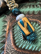 Handmade Cholla Cactus and Turquoise Resin Bead Lanyard with Desert Tan Cobra Wrap On Turquoise/Black Diamond Paracord