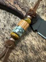 "Bootlegger" Jack Daniel's Whiskey Barrel & Shredded Money Resin Knife Nub on Leather Cordage with Copper & Tiger's Eye Accents