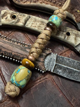 Handmade Dragon Skin Tru-Stone Bead Knife Lanyard with Tiger's Eye and Copper Accents on Desert Camo 550 Cord