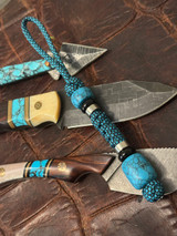 Handmade Black Web Turquoise Tru-Stone Bead Lanyard with Onyx & Stainless Accents on Turquoise/Black Diamond Paracord