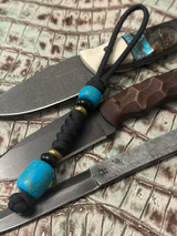 Handmade Gold Web Turquoise Tru-Stone Bead Lanyard with Onyx & Brass Accents on Black 550 Cord