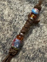 Multi Colored Marble Resin Bead Handcrafted Leather Knife Lanyard with Copper & Deep Brown Spacers