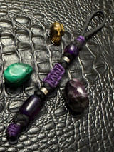 "Deep Purple" Reflective Deep Purple Resin Bead Lanyard with Onyx and Stainless Accented Spacers Accented by Purple Mini Cord Wrap