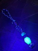 Coffin Collection Snakewood & Green Glow Bead Lanyard on Glow In The Dark Cord with Brass Spindle Bead and Jade Green Accents
