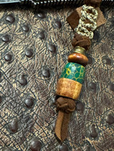 Leather & Tan Camo Mini Cord Corba Wrap Lanyard with Arizona Jade Tru-Stone and Koa Wood Handmade Beads Accented by Tiger's Eye and Brass