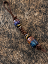 Handmade Ironwood and Cosmic Purple/Blue Swirl Resin Bead Leather Knife Lanyard Accented by Tiger's Eye and Copper
