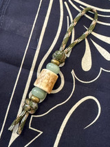 OD Green Camo Paracord Knife Nub with Handmade Elk Antler Bead Accented by Green Aventurine & Brass Spacers