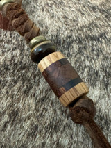 Brass Skull Chief Leather Knife Lanyard with Whiskey Barrel, Ironwood, and Pheasant Wood Split Bead Accented by Tiger's Eye