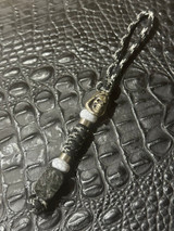 Highly Reactive Shred-Carbon Bead Knife Lanyard On Glow Cord with Metal Reaper Bead, White Accents and Metal Spiral Spacers
