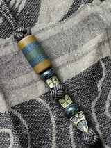 FDE and Black Paracord Tactical Style Lanyard with FDE G10, Silver Carbon Fiber, and OD Green G10 Bead Accented by Hematite, Templar Cross Spacers, and Brass Templar Shield Cross
