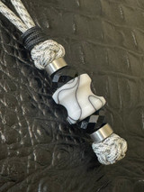 Arctic Camo Paracord Shorty Lanyard with White/Black Resin Hourglass Shaped  Bead Accented by Stainless and Faceted Black Spacers
