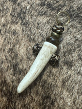 Elk Tine Spike Keychain with Woodland Camo Mini Cord, Brass Spacer, and Tiger's Eye Spacer