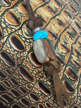 Handmade Ram's Horn & Desert Ironwood Bead Leather Knife Nub with Copper and Turquoise Accents