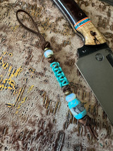 Leather and Turquoise Cobra Wrap Knife Lanyard with Gold Web Turquoise Tru-Stone & Mother of Pearl Resin Bead Accented by Brass and Opalite Spacers