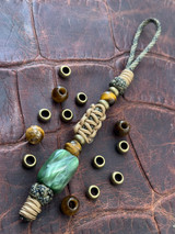Sculpted Green Swamp Resin Bead Knife Lanyard with Brass & Tiger's Eye Accents On Jungle Camo Paracord with Coyote Tan Mini Cord Wrap