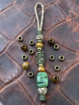 Sculpted Green Swamp Resin Bead Knife Lanyard with Brass & Tiger's Eye Accents On Camo Paracord with OD Green Mini Cord Wrap