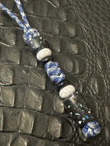 "Blue Mood" - Multi-Color Blue Paracord Knife Lanyard with Deep Blue Spec Resin Beads Accented by Onyx and White Turquoise Spacers