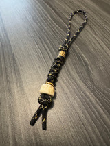 Black and Gold Paracord Loop Lanyard with Polished Gold Finished Beads and Handmade Elk Antler Bead