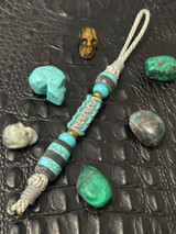 Premium Collection Silver Carbon Fiber & Gold Web Turquoise Tru-Stone Knife Lanyard with Gray and Turquoise Cobra Wrap Accented by Turquoise and Brass