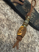 Highly Figured Bocote Wood Bead Leather Knife Lanyard with Brass & Tiger's Eye Accents