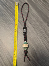 Red and Black Paracord Knife Lanyard with Silver Finished Skull Bed, Aventurine Spacer Beads and Elk Antler Bead