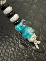 Arctic Camo Paracord Mid-Length Knife Lanyard with Handmade Ice Blue Swirl Resin Bead Accented by Onyx & White Turquoise Spacers