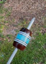 13 Layer Curly Koa Wood, Black G10, White G10, and Gold Web Turquoise Tru-Stone