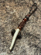 Elk Tine Knife Lanyard On Fall Camo 550 Cord with Copper Accents and Copper Mini Cord Cobra Wrap