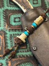 Traditional Collection Leather Knife Lanyard with Vintage Antler Beads Accented by Turquoise & Brass