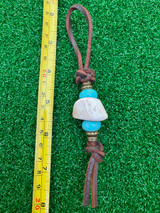 Dark Brown Leather Keychain with Polished Elk Antler Bead and Turquoise Look Accent Beads