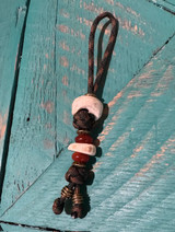 Small Forest Camo Paracord Knife Lanyard with Contoured Elk Cap Bead, Brass and Red Carnelian Accents, and Polished Elk Spacer Bead