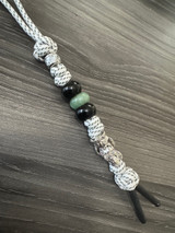 Arctic Camo Paracord Knife Lanyard with Owl Head Skull Bead, Colorful Accents, and Heat Shrink Tips