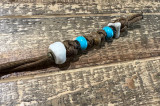 Shaped Elk Antler Bead Coyote Brown Paracord Knife Lanyard with Brass and Turquoise Accents
