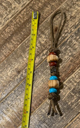 Coyote Brown Paracord Knife Lanyard with Olive Wood Beads, Red Jasper, and Turquoise Accent Beads