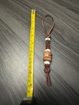 Leather Knife Lanyard with Elk Antler, Olive Wood, White Howlite, and Red Carnelian Beads